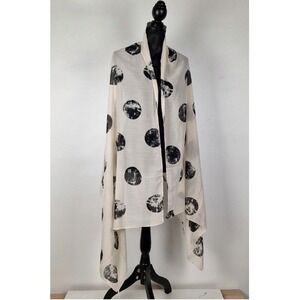 H&M Women's Ivory Black Oversized Wrap Scarf Distressed Circle Dot Print OS
